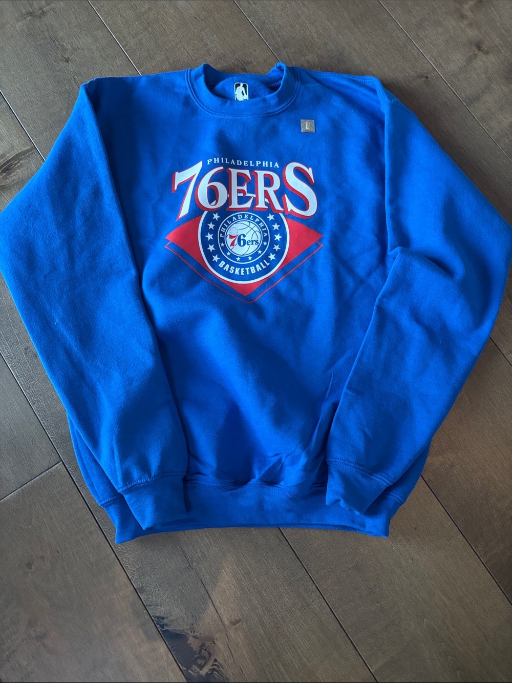 NBA Philadelphia 76ers Blue Crewneck Sweatshirt with Red & White Logo, youth XL